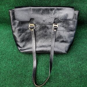 Valentina in Pell Black Leather Made In Italy Shoulder Bag Handbags 16Wx10Lx5Din